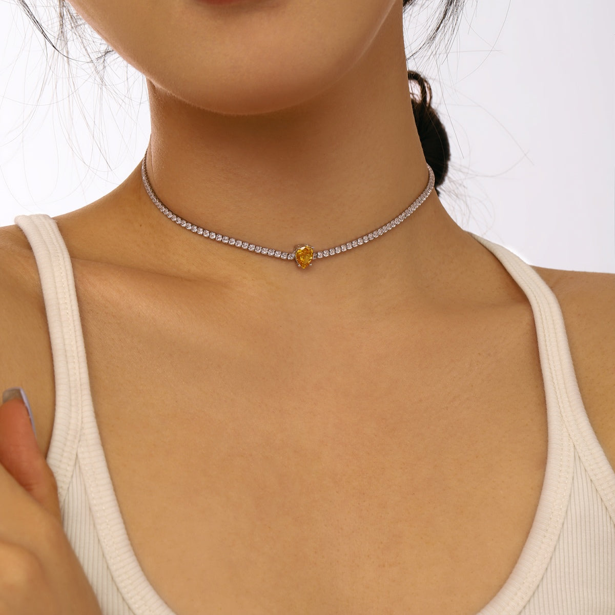 [AuraEcho]1.0 carat Unique Pear Cut Tennis Necklace