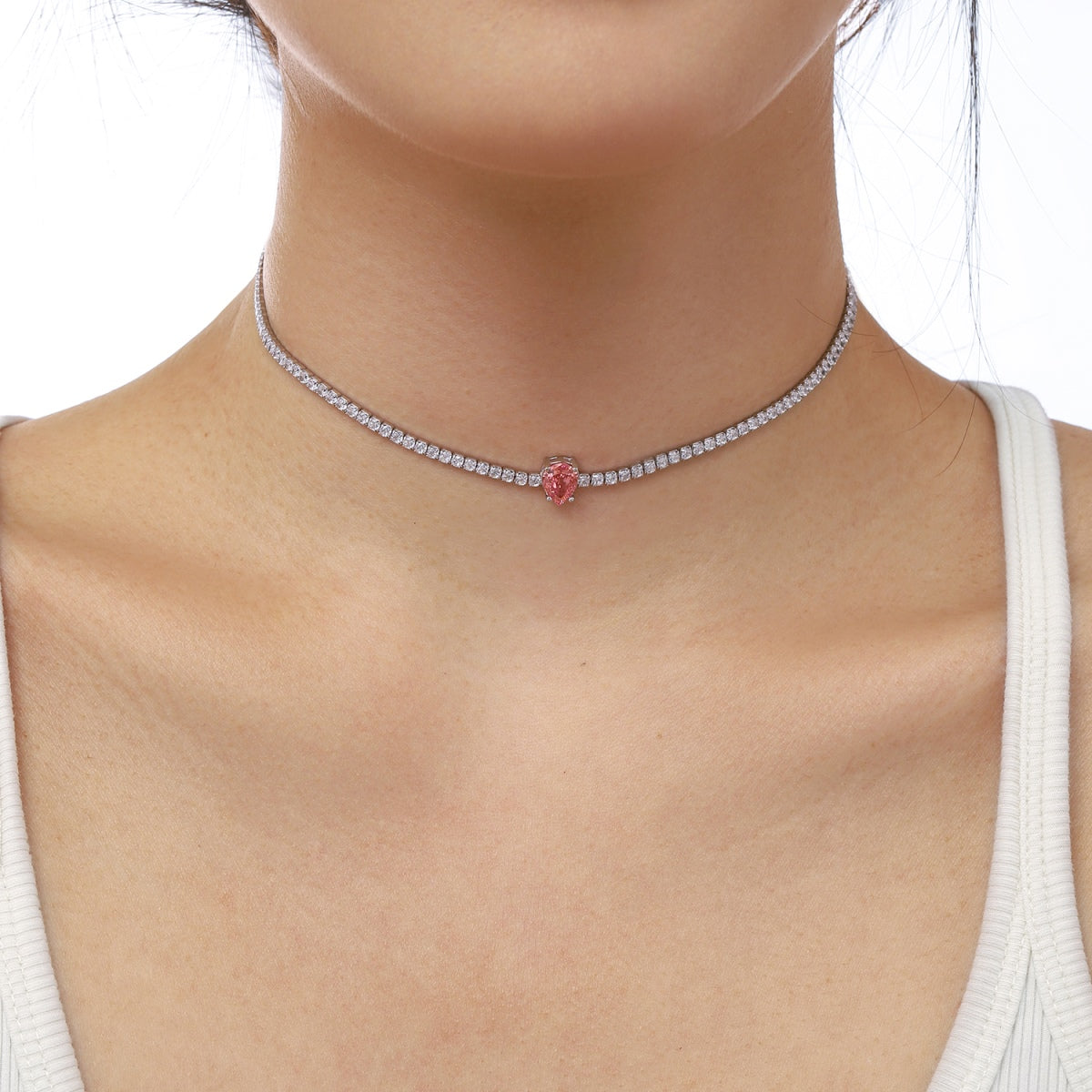 [AuraEcho]1.0 carat Unique Pear Cut Tennis Necklace