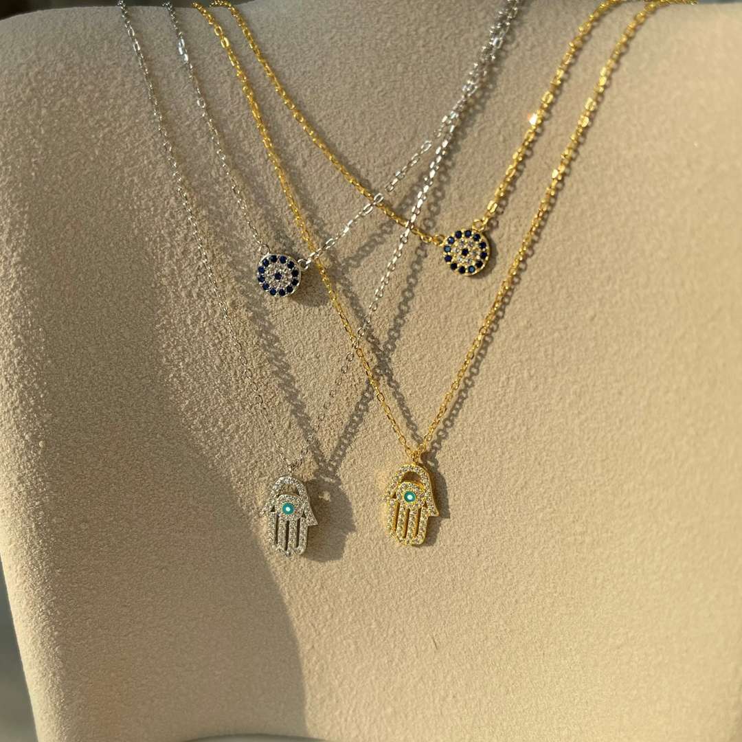 [AuraEcho]Demon Eye Hamsa Palm Necklace