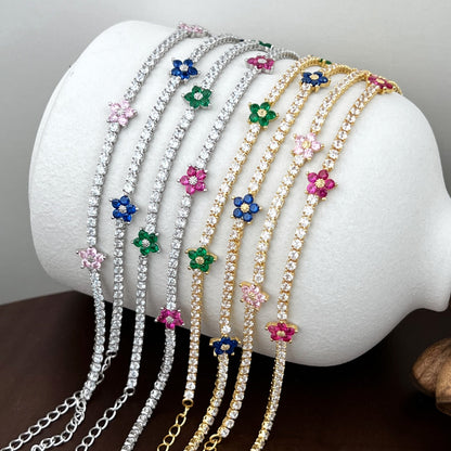 [AuraEcho]Sparkling Flower Shape Tennis Bracelet