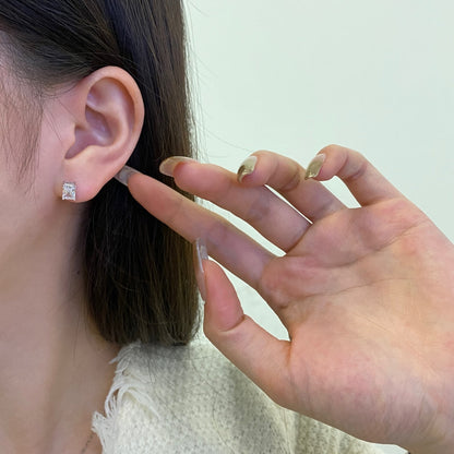 [AuraEcho]Stylish Shiny Rectangular Center Stone Stud Earrings