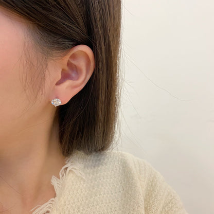 [AuraEcho]Stylish Shiny Round Center Stone Stud Earrings