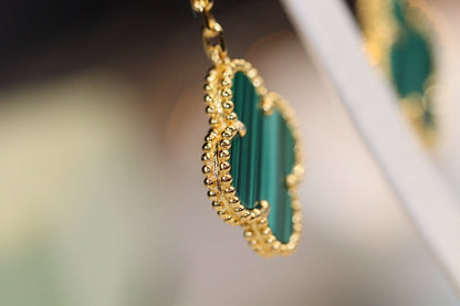 [AuraEcho]CLOVER EARRINGS GOLD MALACHITE DIAMOND 3 MOTIF