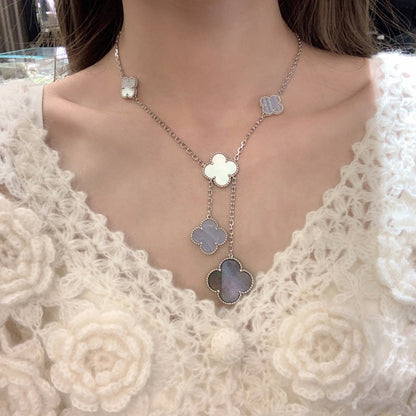 [AuraEcho]CLOVER MOP CHALCEDONY NECKLACE SILVER 6 MOTIF