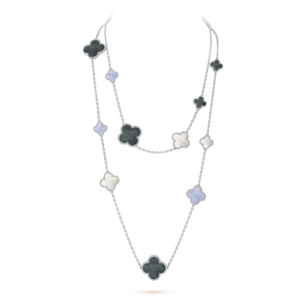 [AuraEcho]CLOVER 16 MOTIF CHALCEDONY MOP SILVER NECKLACE