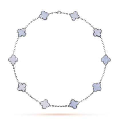 [AuraEcho]CLOVER 10 MOTIFS BLUE CHALCEDONY NECKLACE