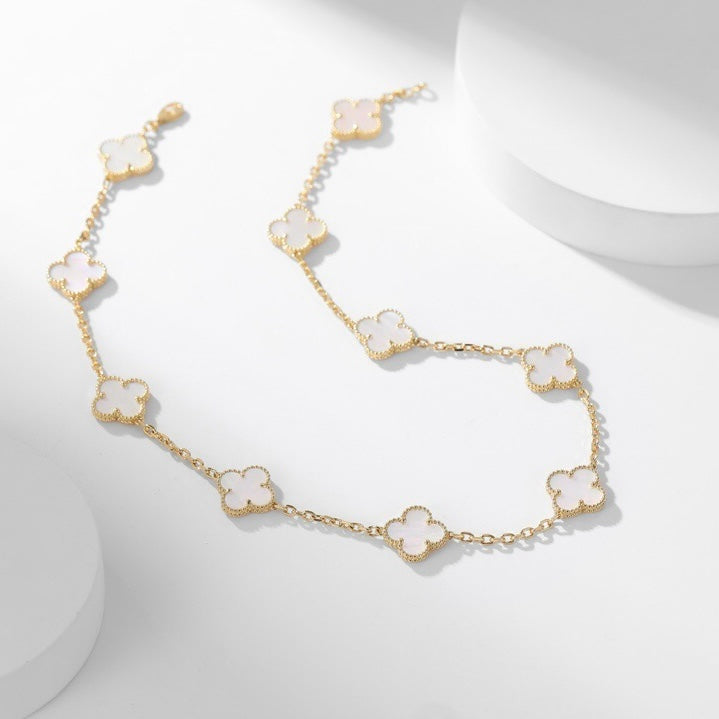 [AuraEcho]CLOVER 10 MOTIFS WHITE MOTHER OF PEARL NECKLACE