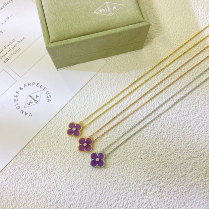 [AuraEcho]CLOVER 15MM DIAMOND  PURPLE VIOLET NECKLACE