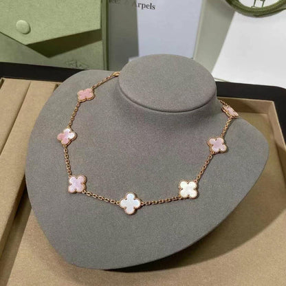 [AuraEcho]CLOVER 10 MOTIFS PINK MOP NECKLACE